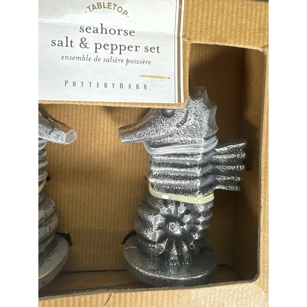 Pottery Barn Tabletop Seahorse Salt & Pepper Shaker Set NIB Coastal Nautical